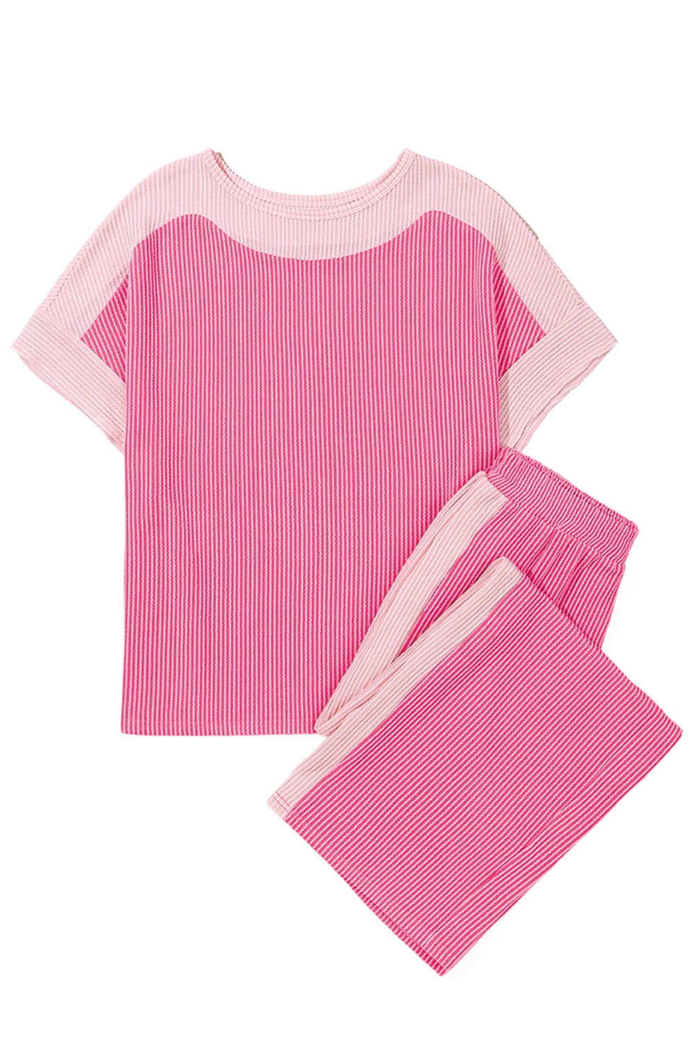 Sachet Pink 2-tone Colorblock Patchwork Corded 2pcs Outfit 🇨🇳