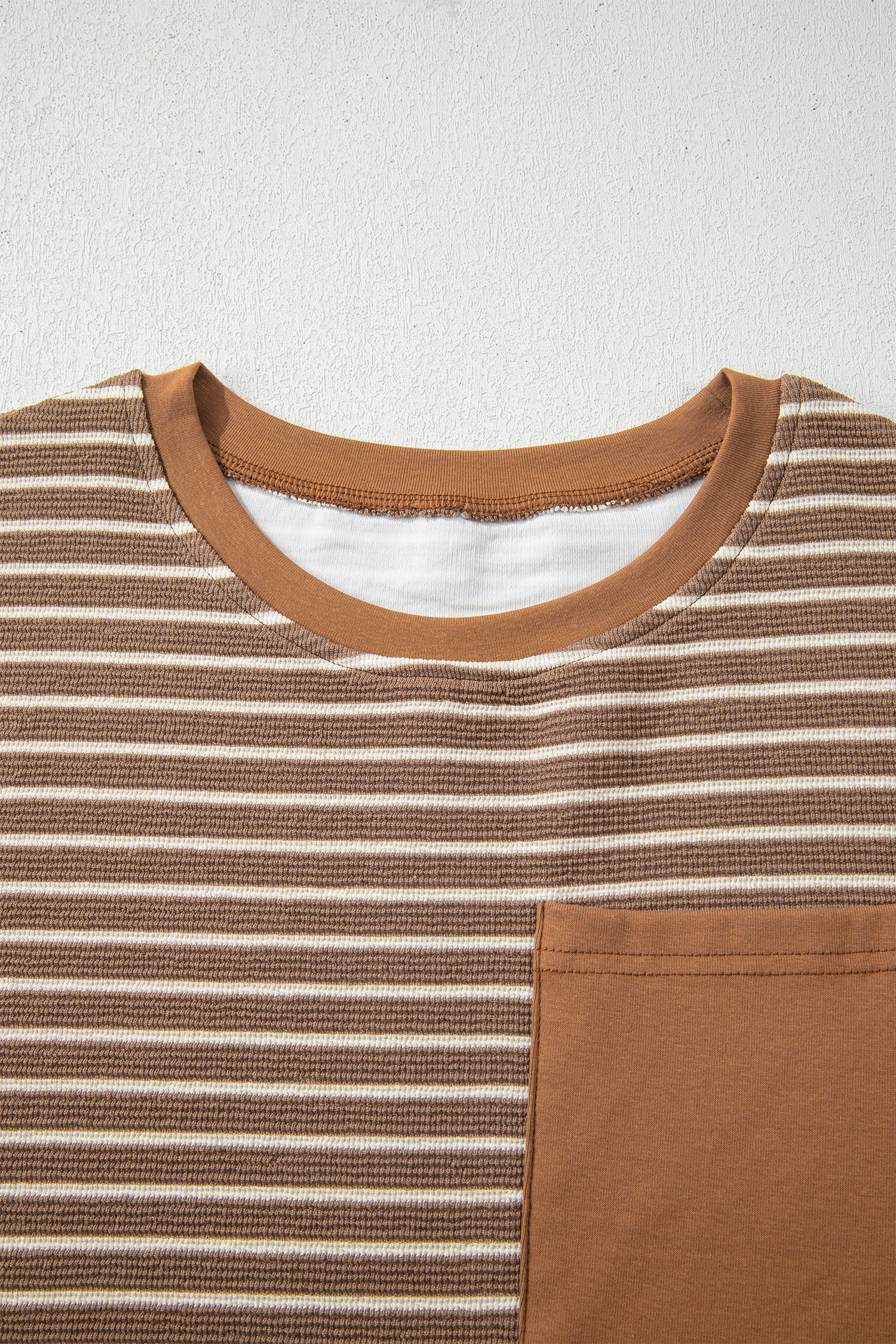 Khaki Stripe Crew Neck Tee Drawstring Waist Cropped Pants Set 🇺🇸