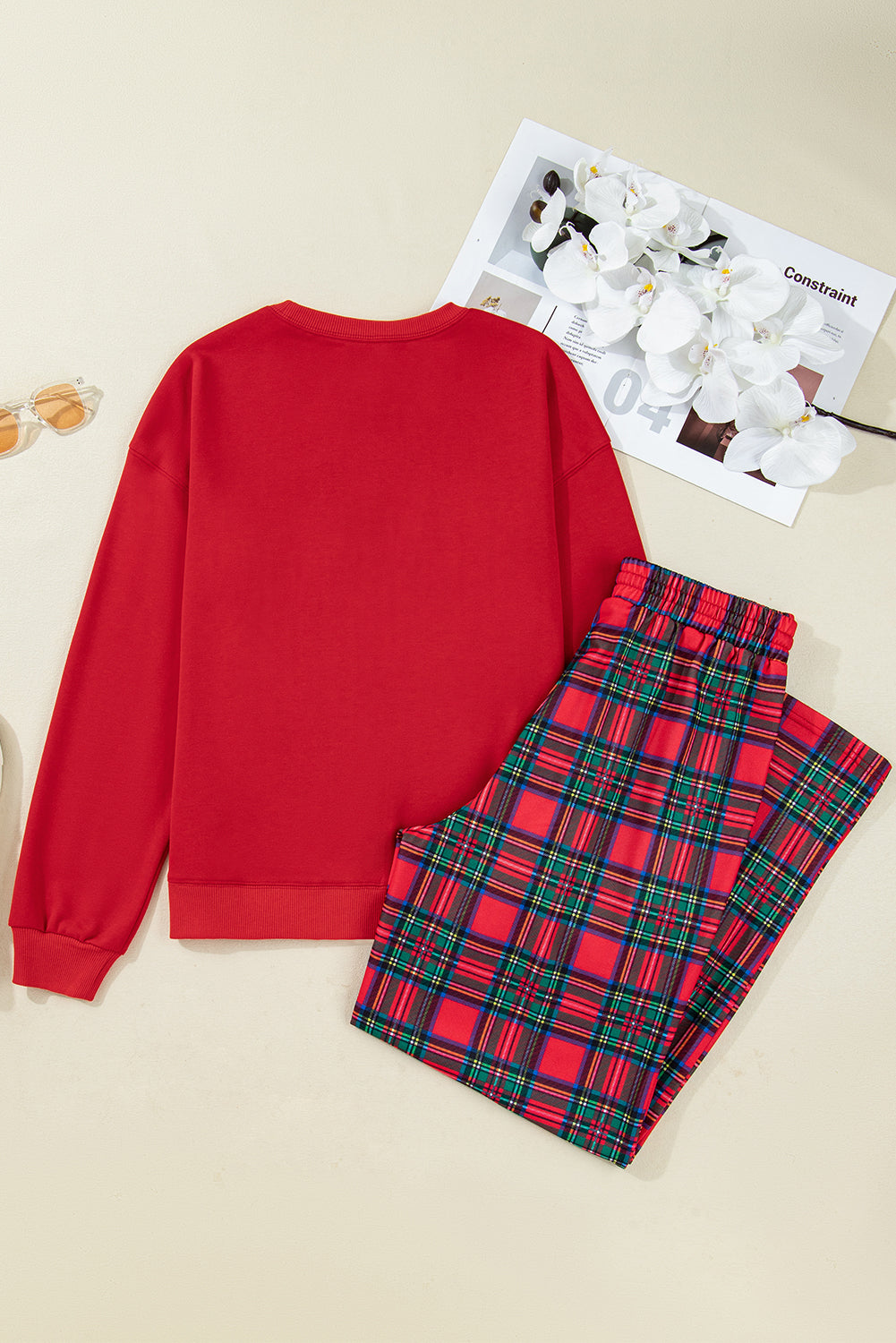 Red Plaid Mama Graphic Christmas Holiday Crewneck Pullover and Pants Two Piece Loungewear 🇺🇸