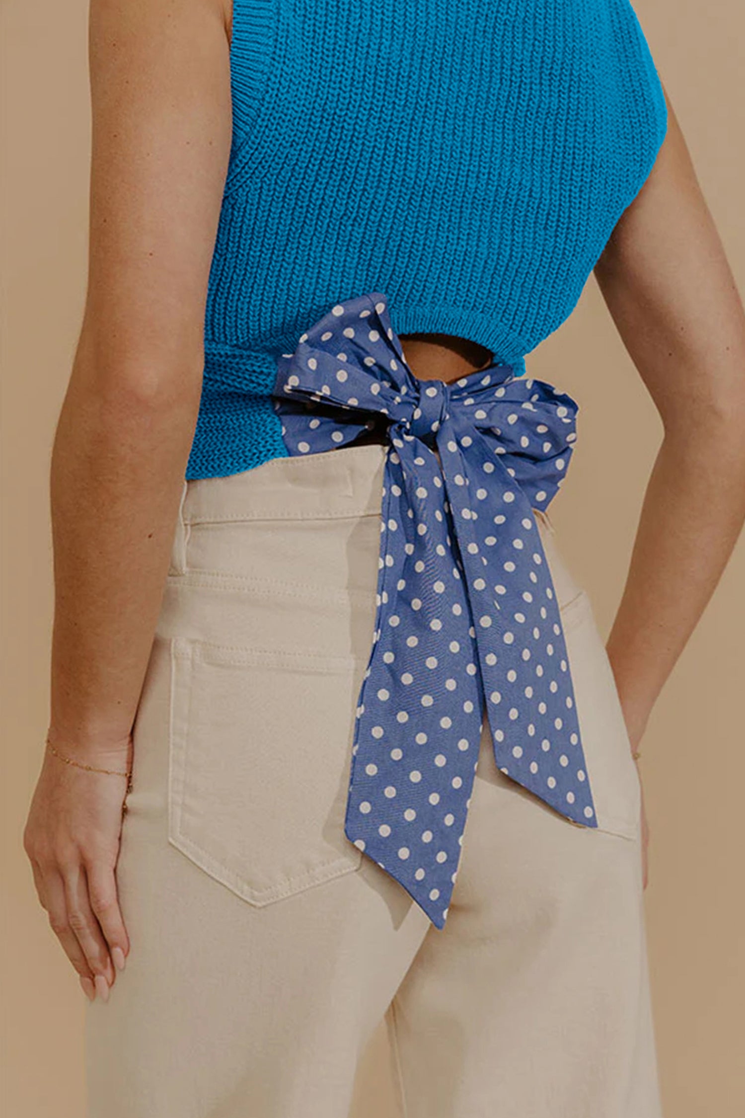 Myosotis Slim Knit Polka Dot Knot Back Cropped Sweater Tank 🇺🇸