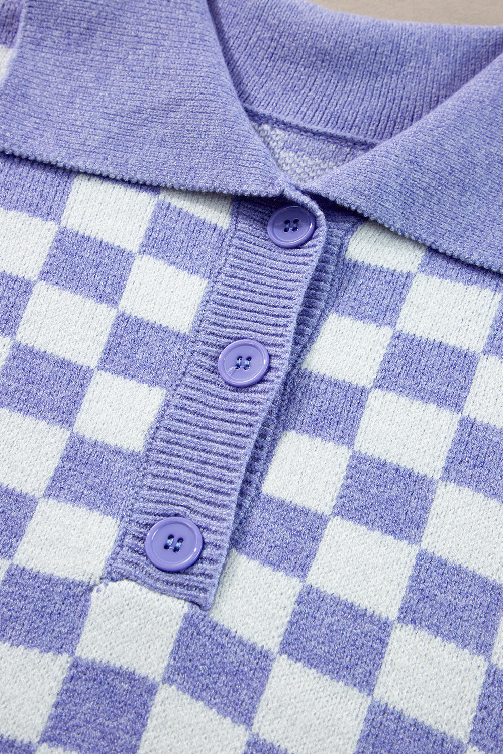 Purple Checkered Collared Buttons Plus Size Sweater 🇺🇸