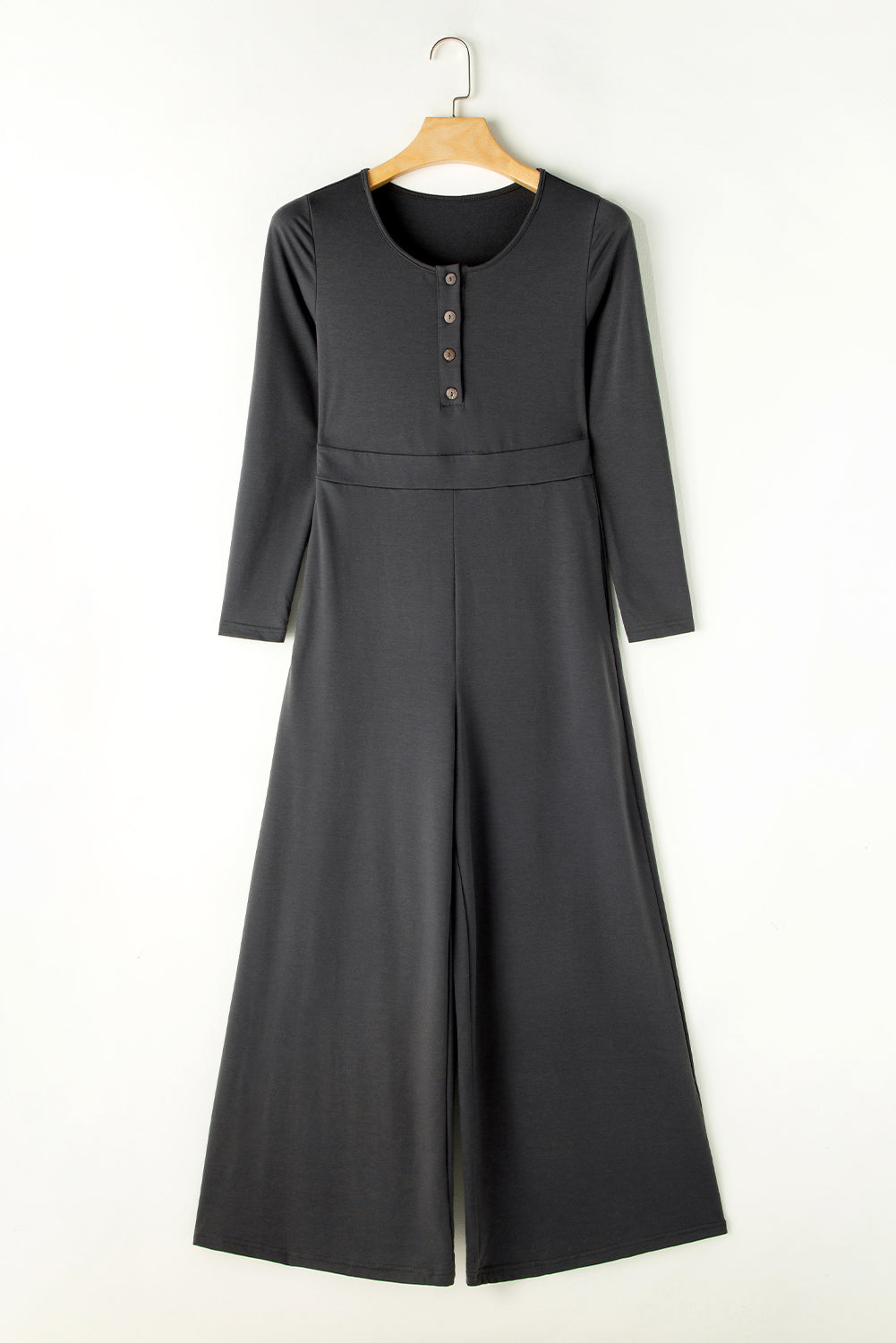 Gray Button Long Sleeve Wide Leg Jumpsuit 🇺🇸