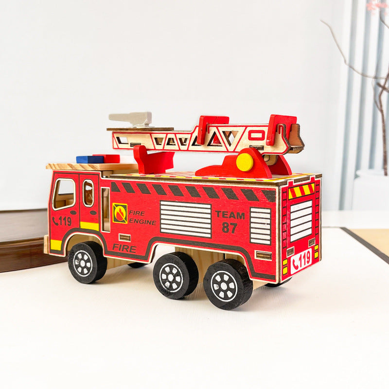 Colorful Wooden Fire Truck Fire Truck Children's Model Toy 🇨🇳