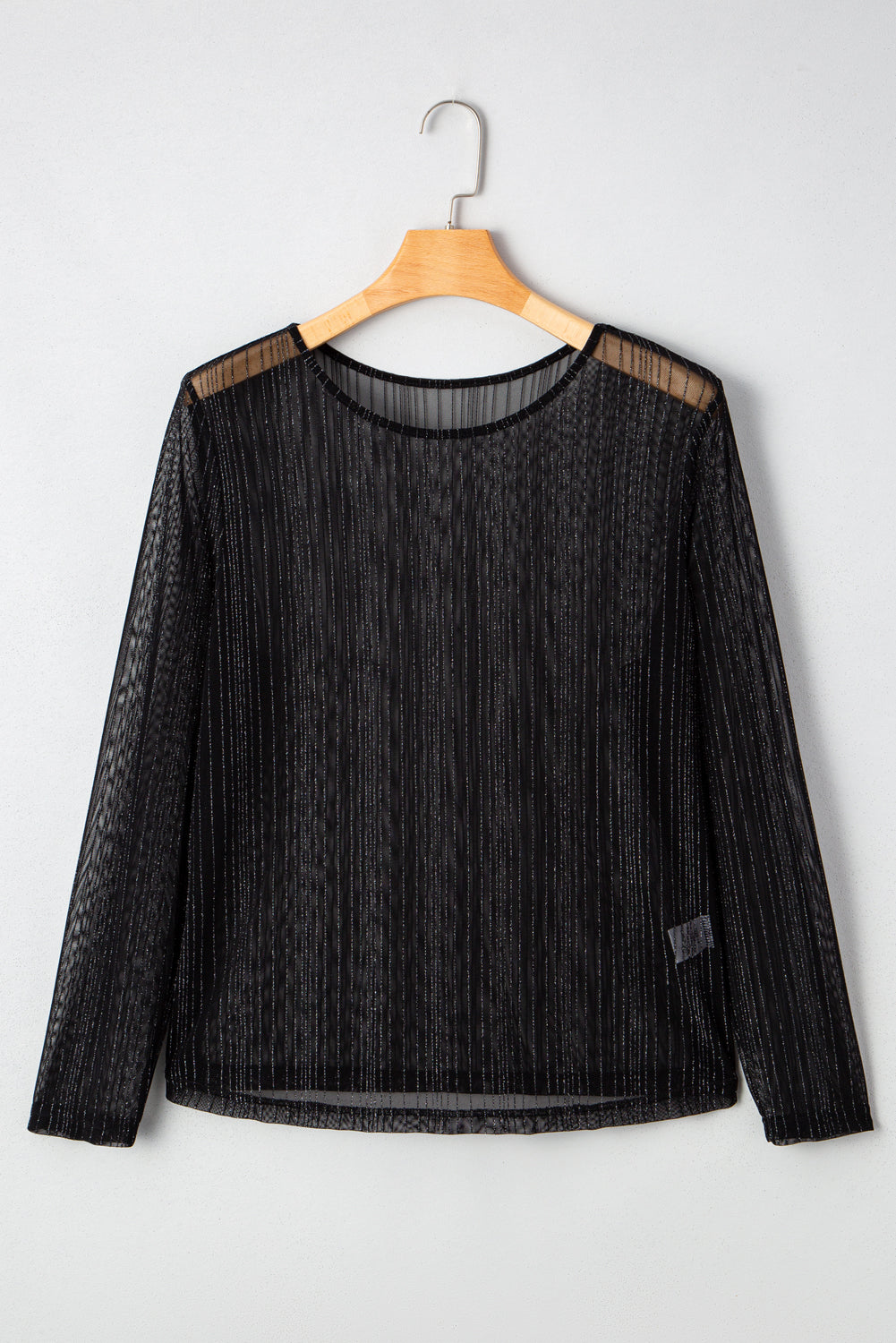 Black Plus Size Shimmer Textured Mesh Fitted Long Sleeve Top 🇺🇸