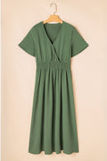 Four Leaf Clover Surplice Neckline Shirred High Waist Plus Size Maxi Dress 🇺🇲