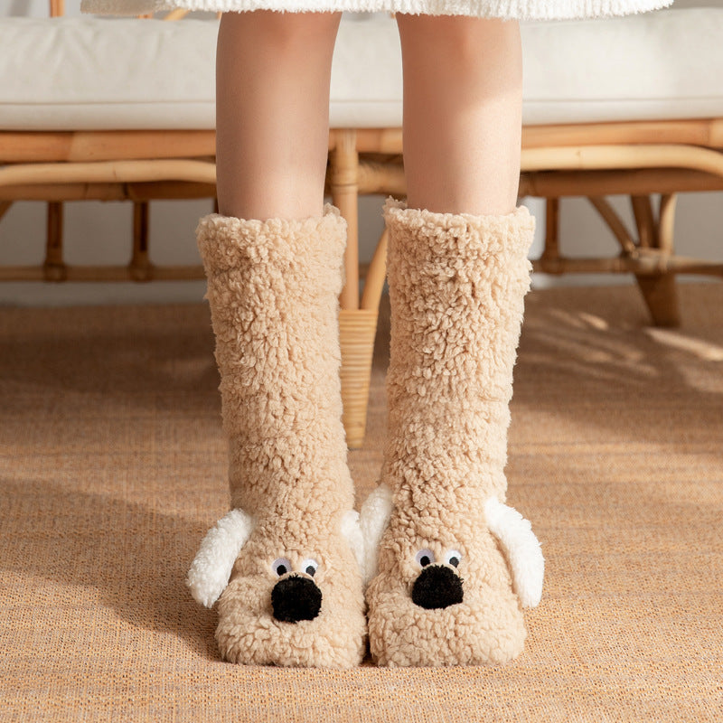 Cute Cartoon Dog Floor Socks Winter Warm Non-slip Plush Socks For Women 🇨🇳