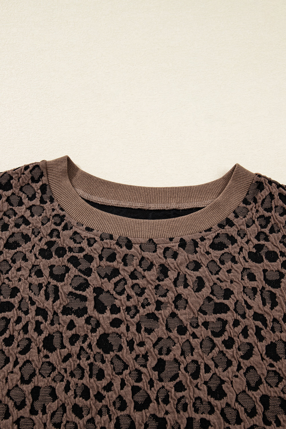 Brown Ribbed Trim Leopard Print Long Sleeve Top 🇺🇸