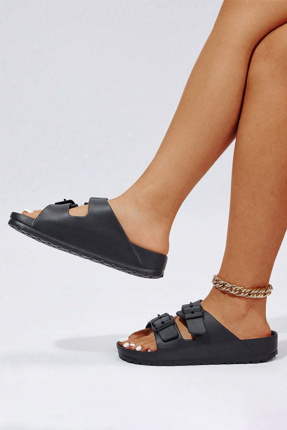 Black Double-buckle EVA Slippers 🇨🇳