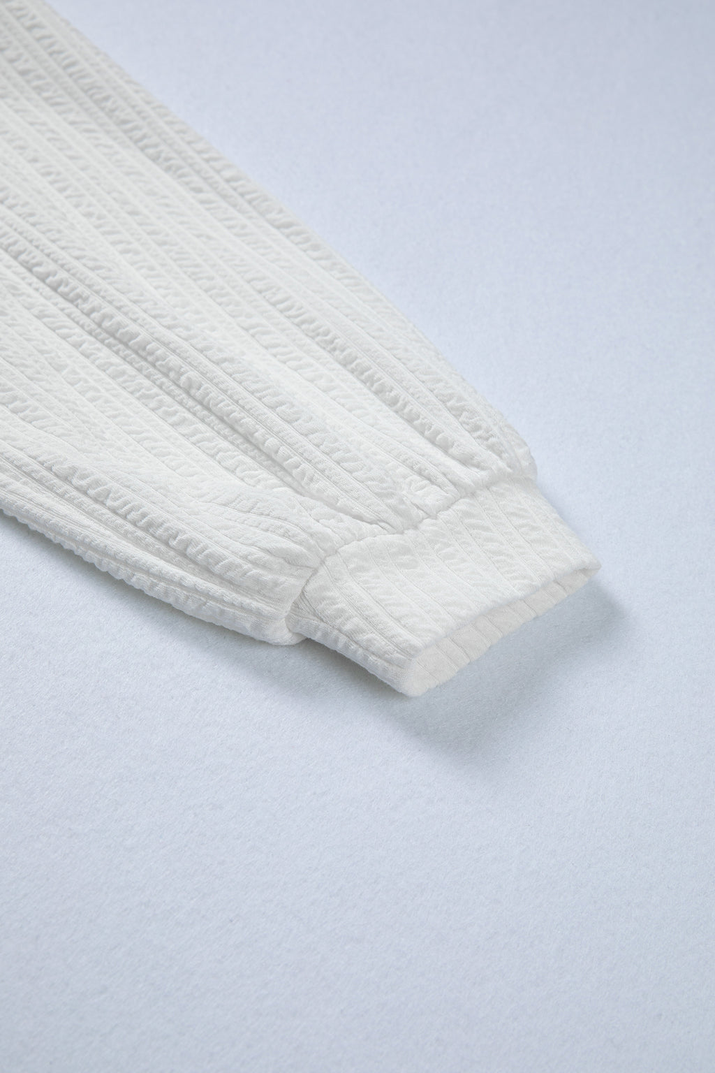 White Solid Color Textured Drop Shoulder Long Sleeve Peplum Top 🇺🇸