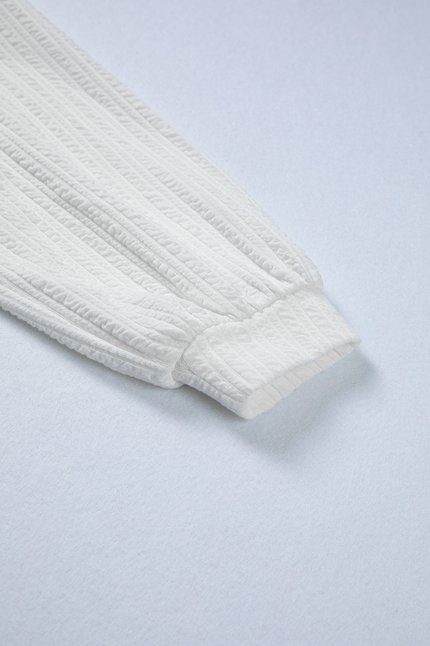 White Solid Color Textured Drop Shoulder Long Sleeve Peplum Top 🇺🇸