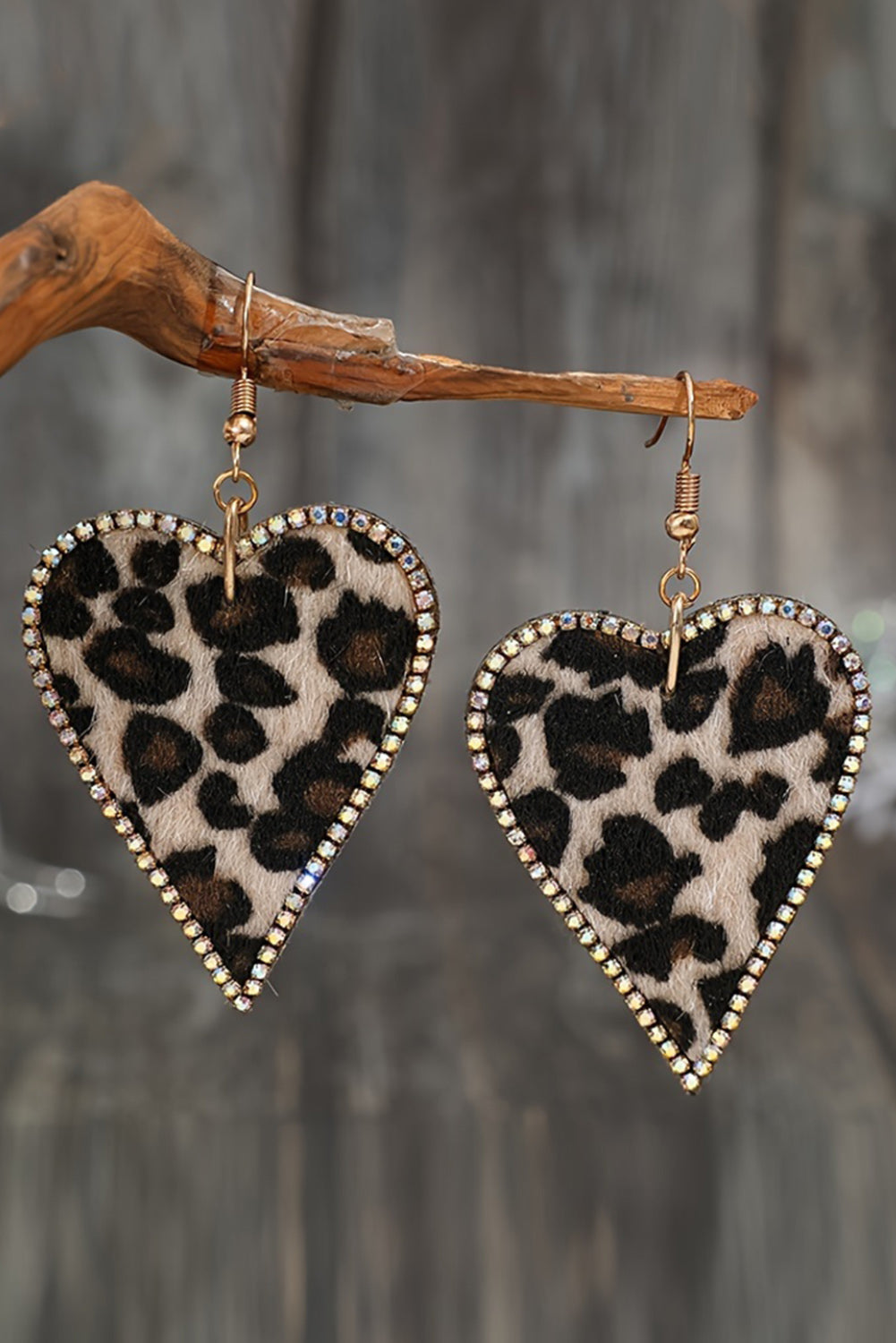 Multicolour Rhinestone Edge Leopard Print Heart Shape Earrings 🇨🇳
