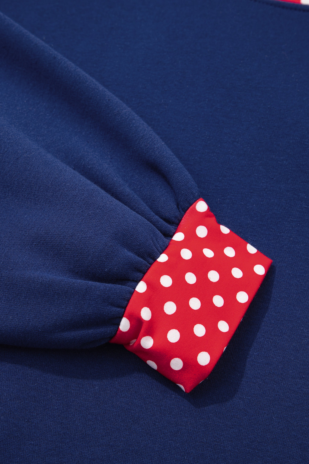 Red Polka Dot Patchwork Round Neck Plus Size Sweatshirt 🇺🇸