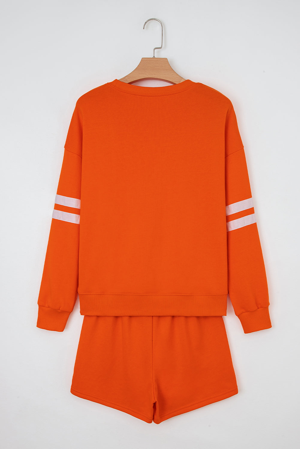 Orange Varsity Striped Sleeve Drop Shoulder Sweatshirt and Short Set 🇺🇲