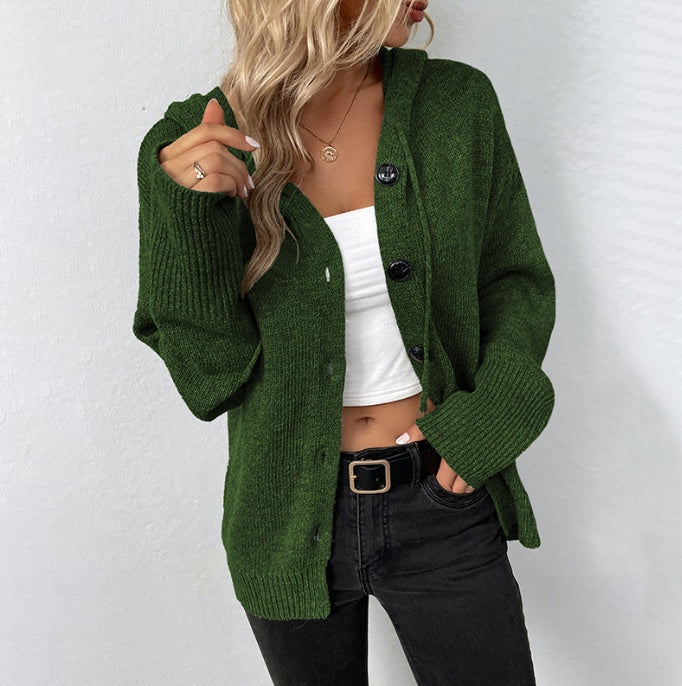 Single-breasted Hooded Sweater Solid Color Cardigan 🇨🇳