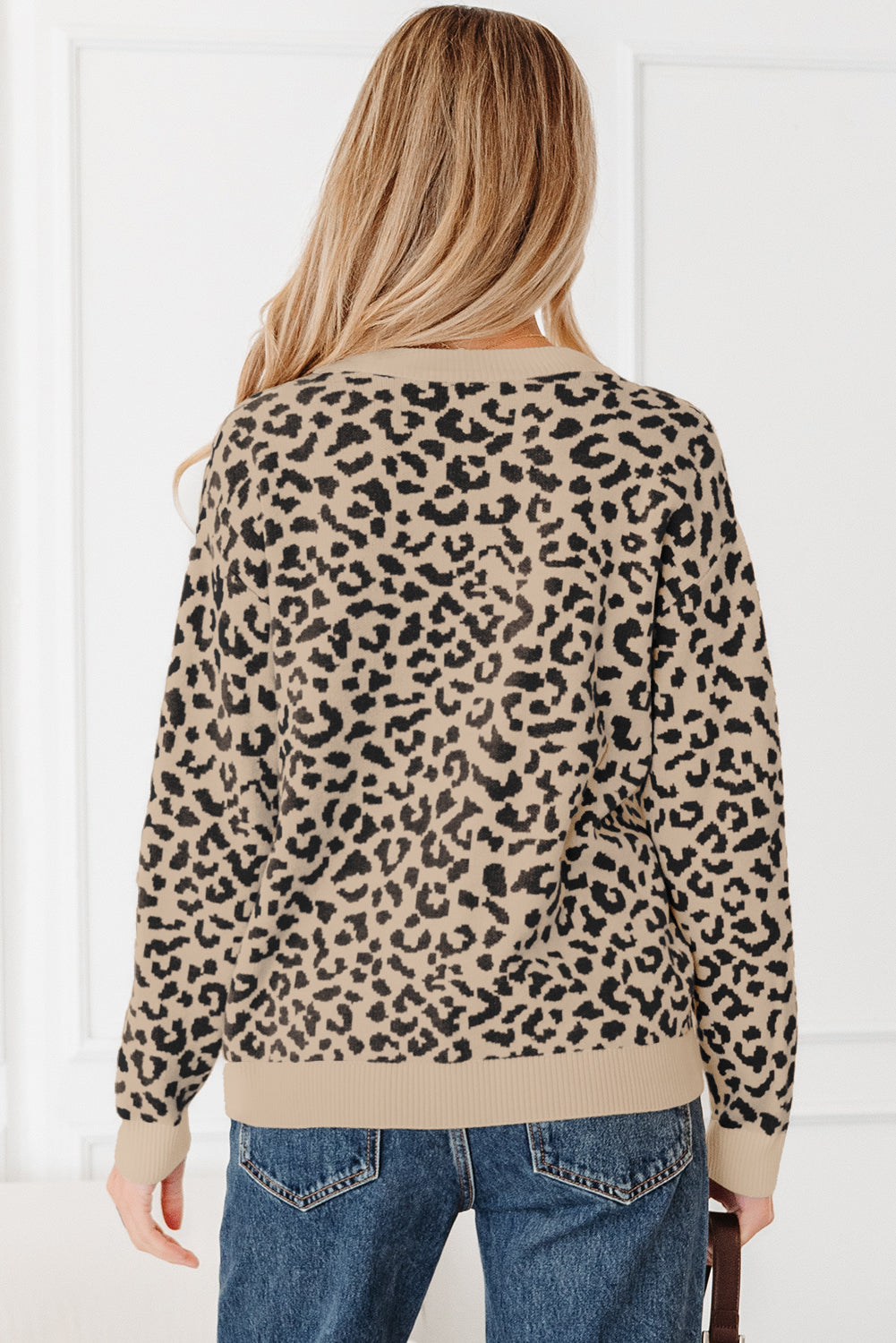Black Leopard Drop Shoulder Chunky Knitted Cardigan Sweater 🇺🇸