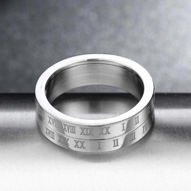 6mm Vintage Anxiety Turnable Roman Numeral Titanium Ring 🇨🇳
