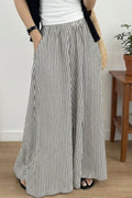 Black Stripe Elastic Waist Ultra Wide Leg Pants 🇺🇸