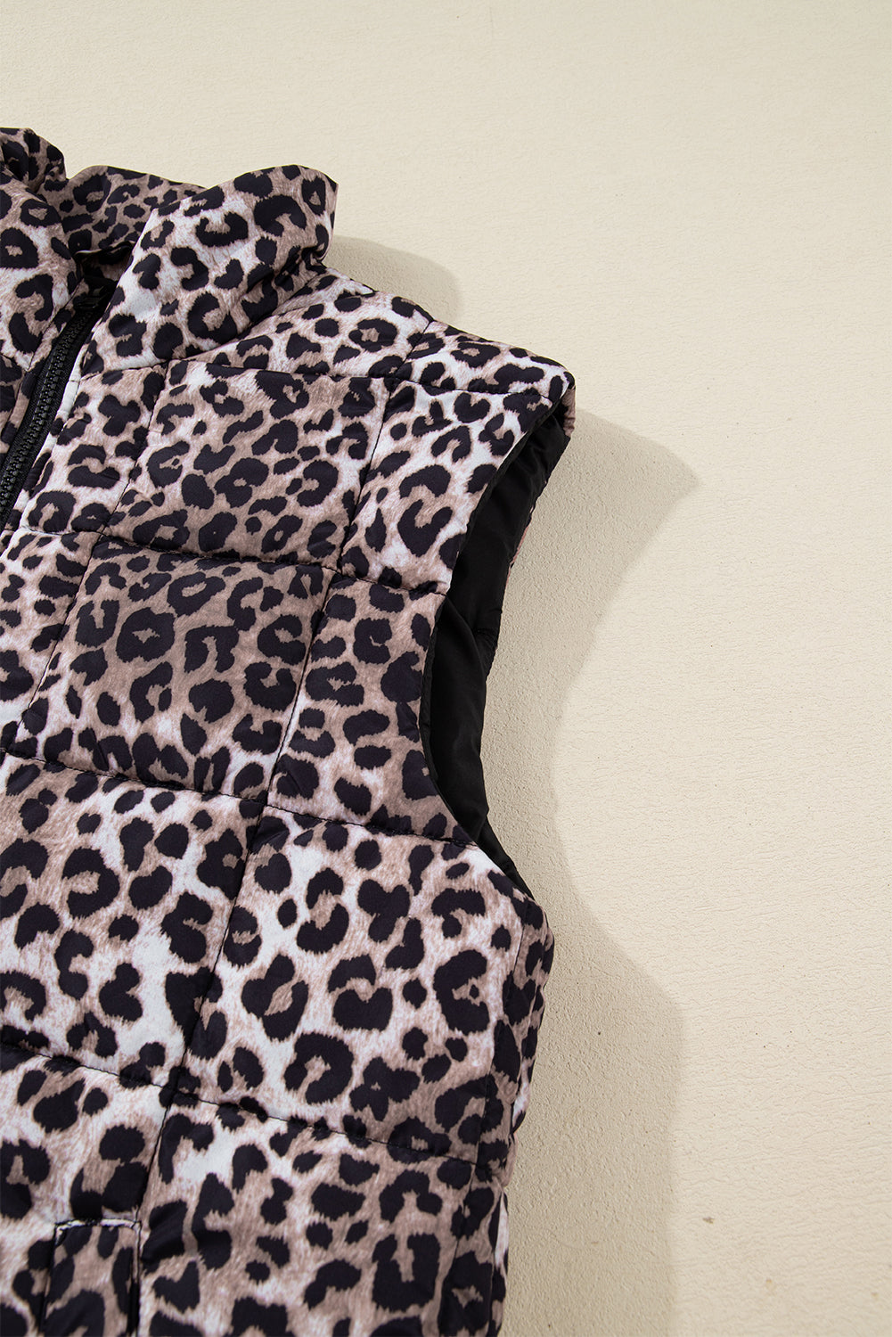 Brown Leopard Quilted Full Zipper Casual Puff Vest 🇺🇸