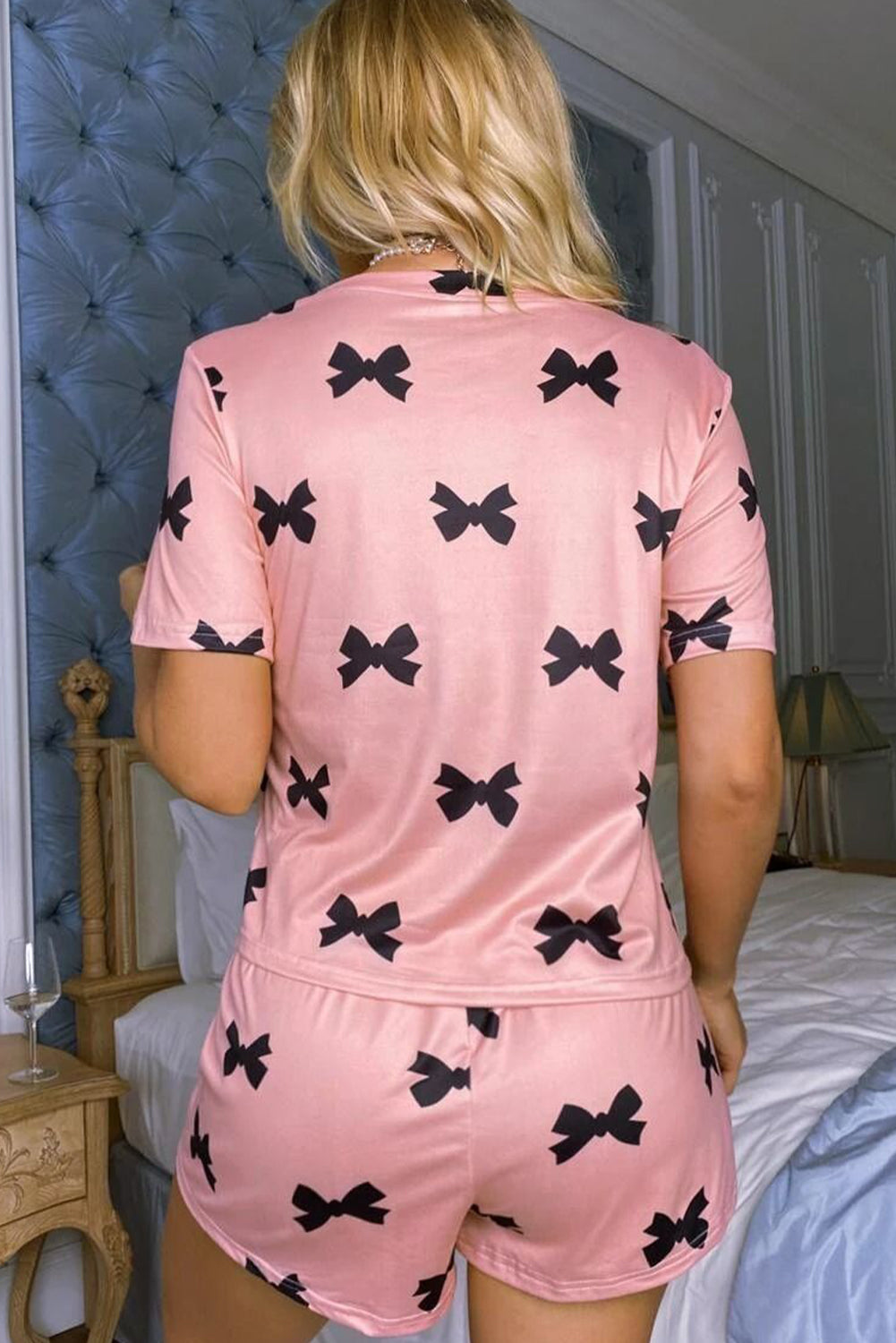 Pink Bow Printed Short 2pcs Lounge Set 🇨🇳