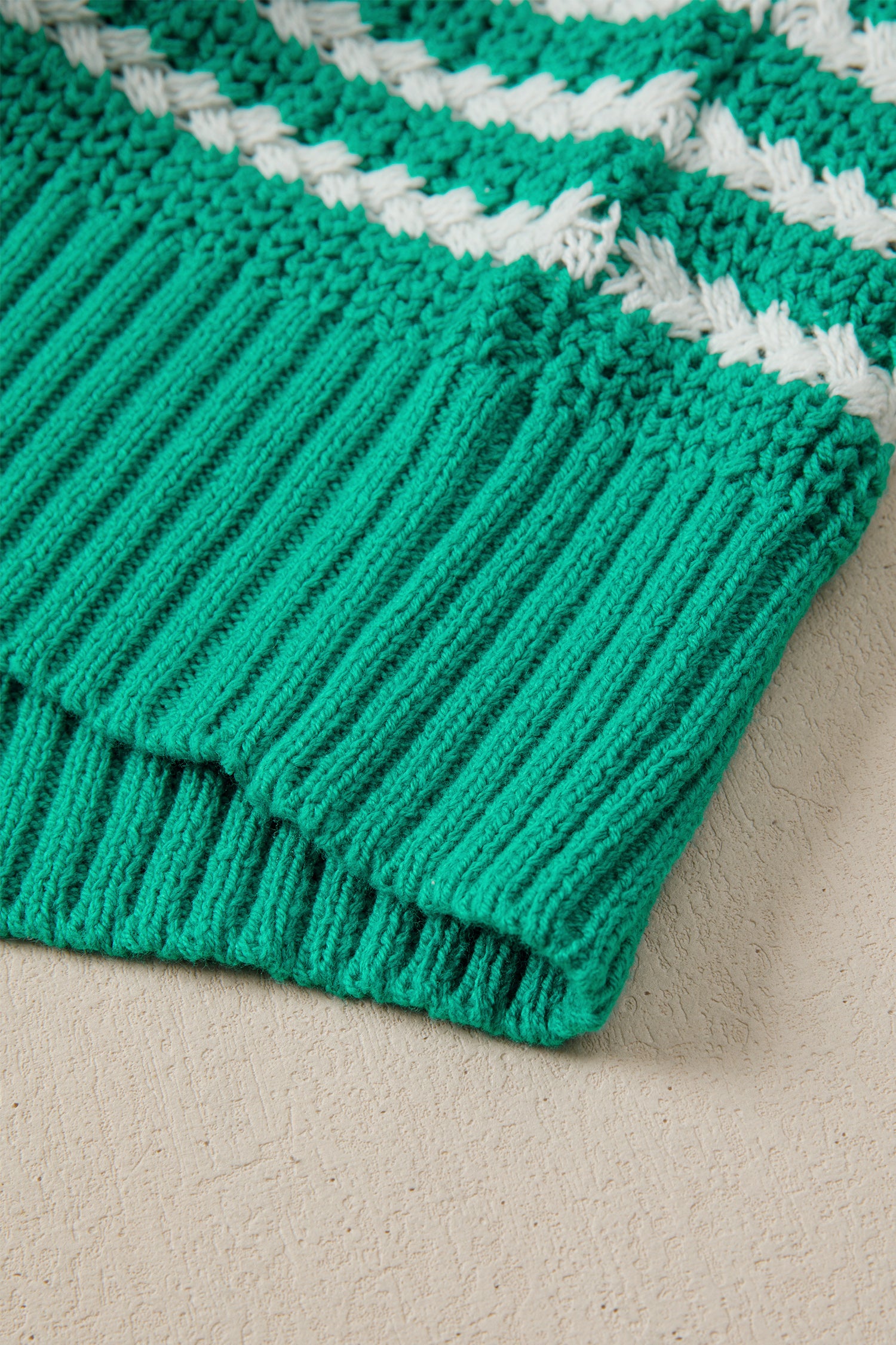 Green Stripe Short Sleeve Knit V Neck Bow Knot Sweater 🇺🇸