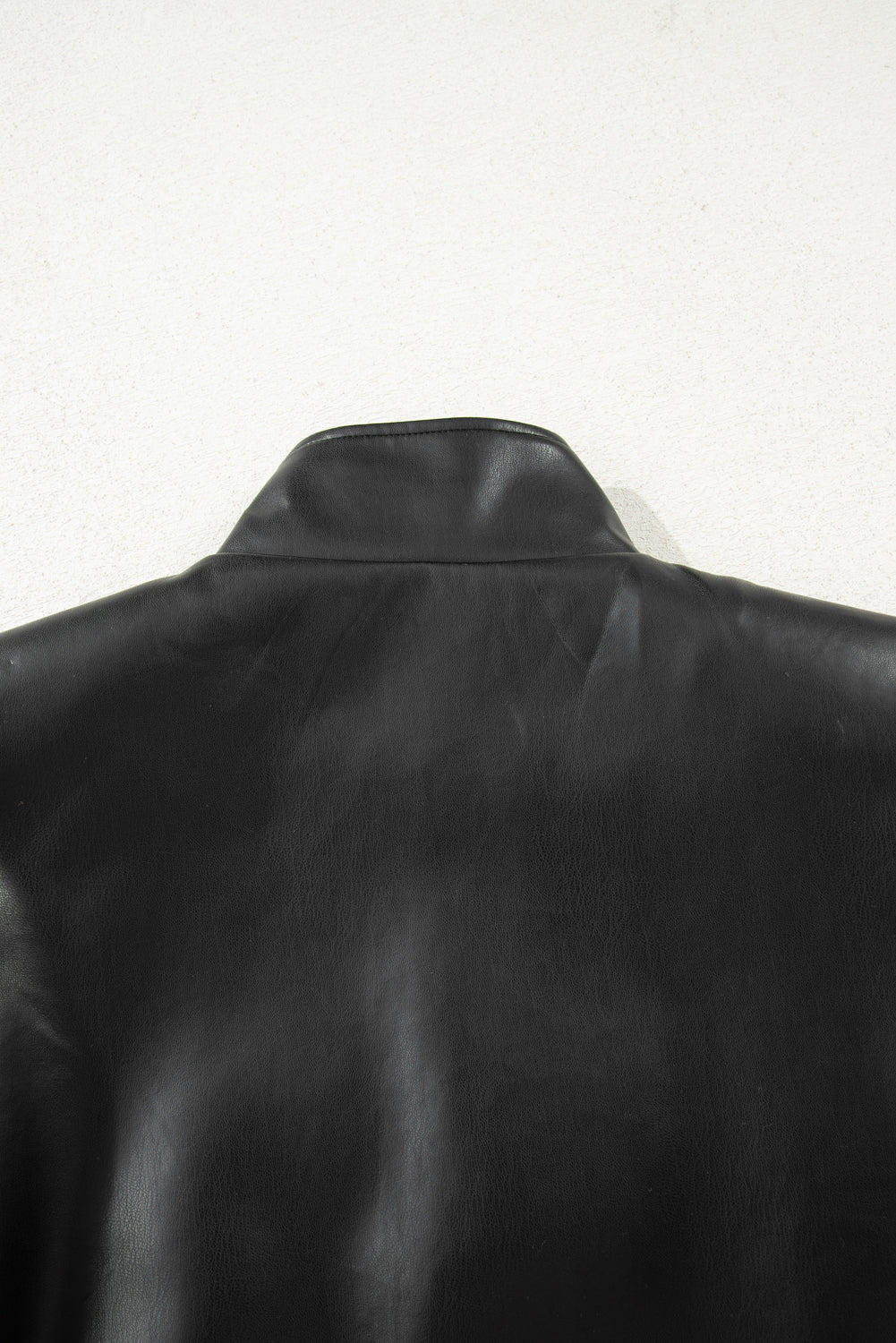 Black Double Flap Pocket Faux Leather Zip Up Stand Neck Vest 🇺🇸