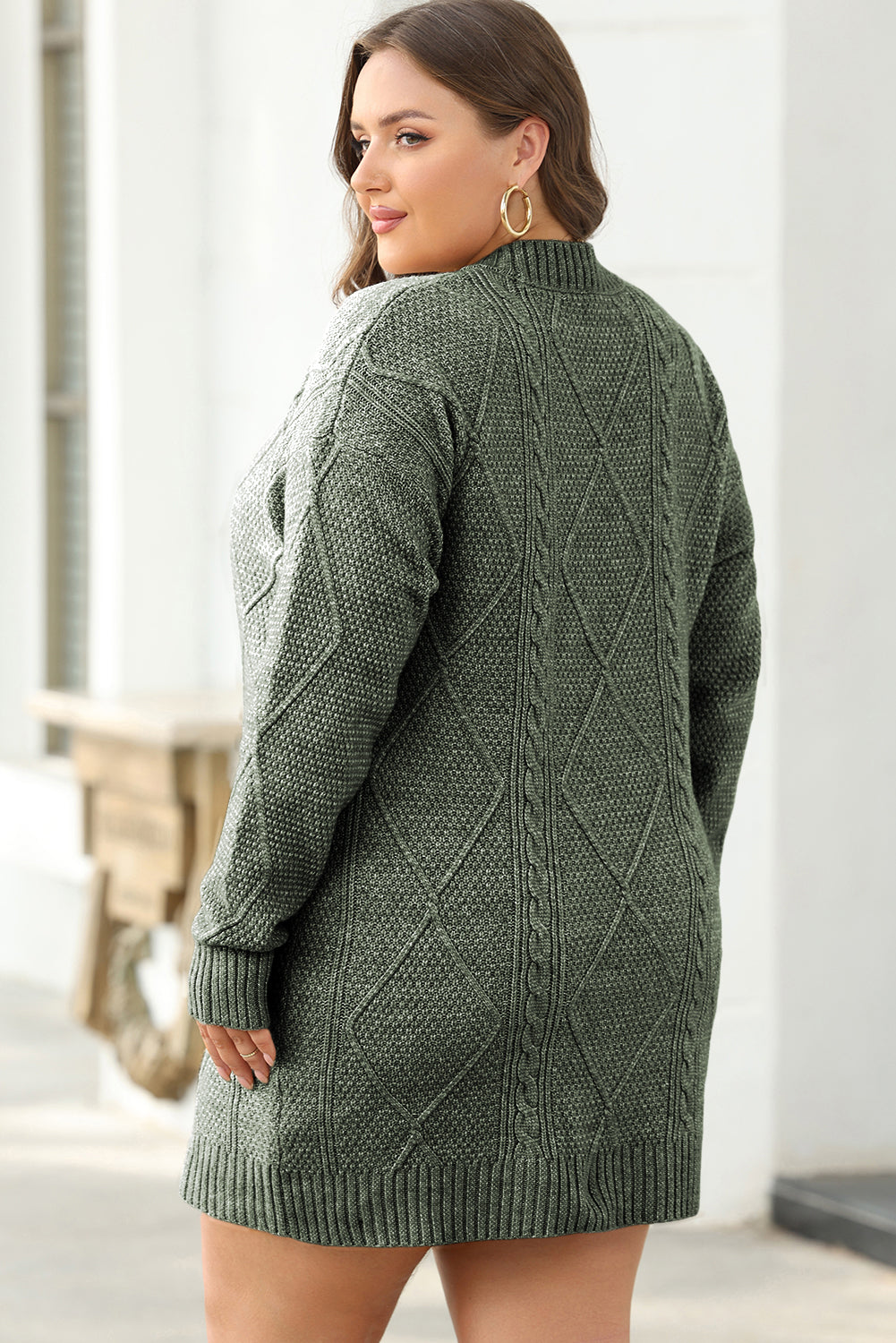 Mist Green Cable Knit Drop Shoulder Loose Fit Sweater Dress 🇺🇸