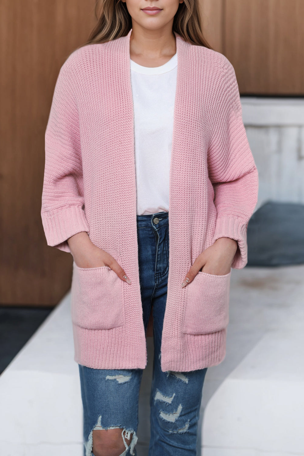 Pink Oversized Fold Over Sleeve Open Front Cardigan 🇺🇸