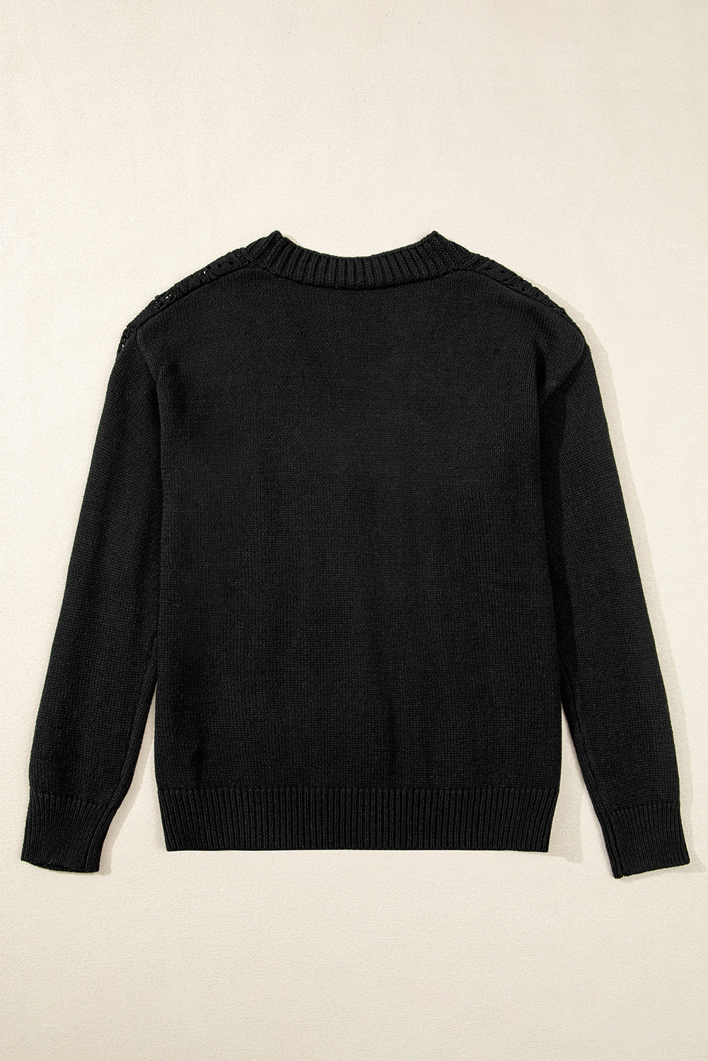 Black Open Knit Drop Shoulder Sweater Cardigan 🇨🇳