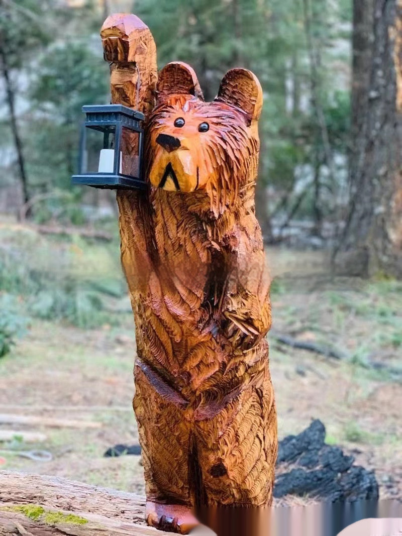 Bear Lamp Wood Carving Resin Garden Bear Decorations Manor Led Ornaments 🇨🇳