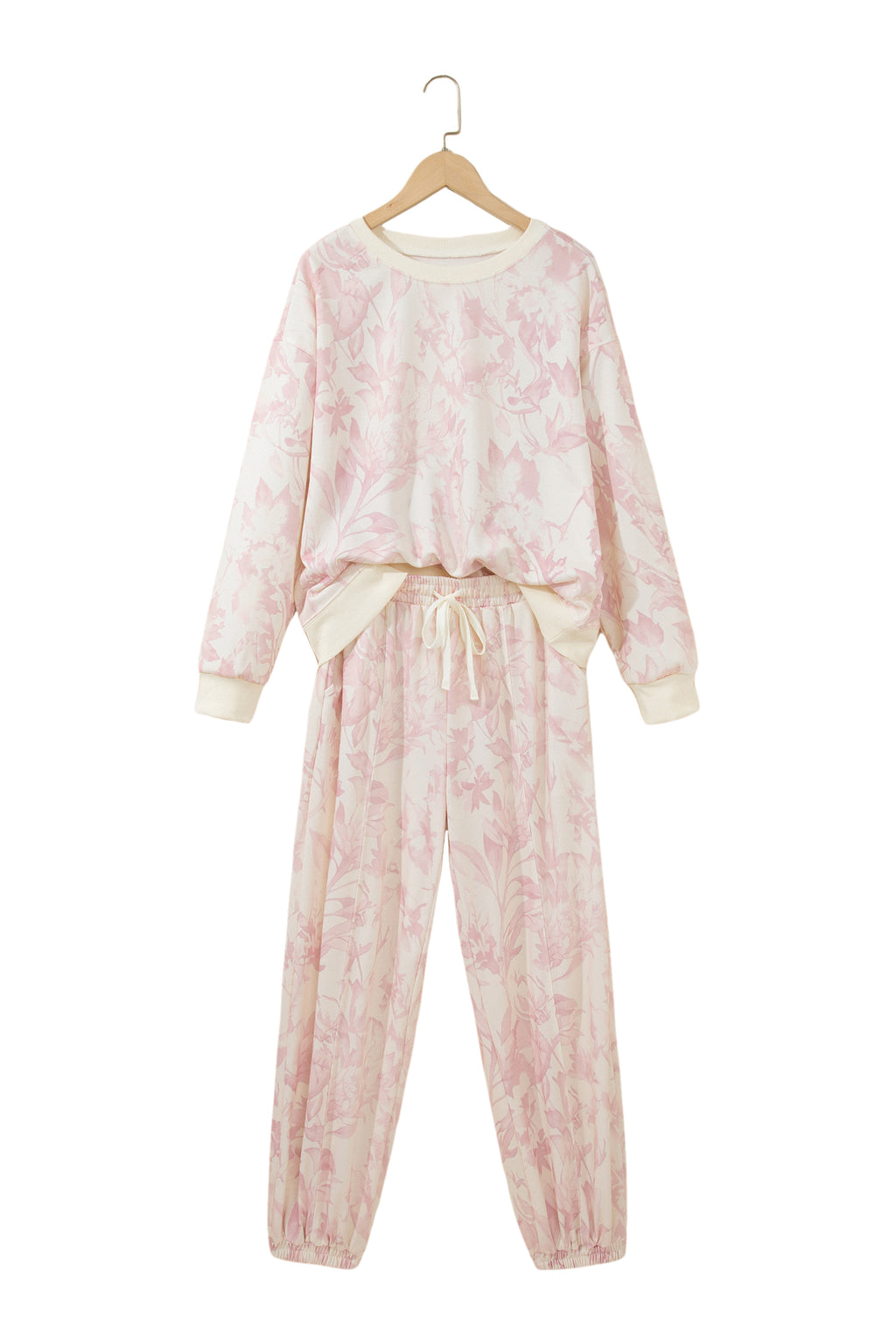 Pink Abstract Print Drop Shoulder Drawstring Waist Drawstring Hem Pant Set 🇺🇸