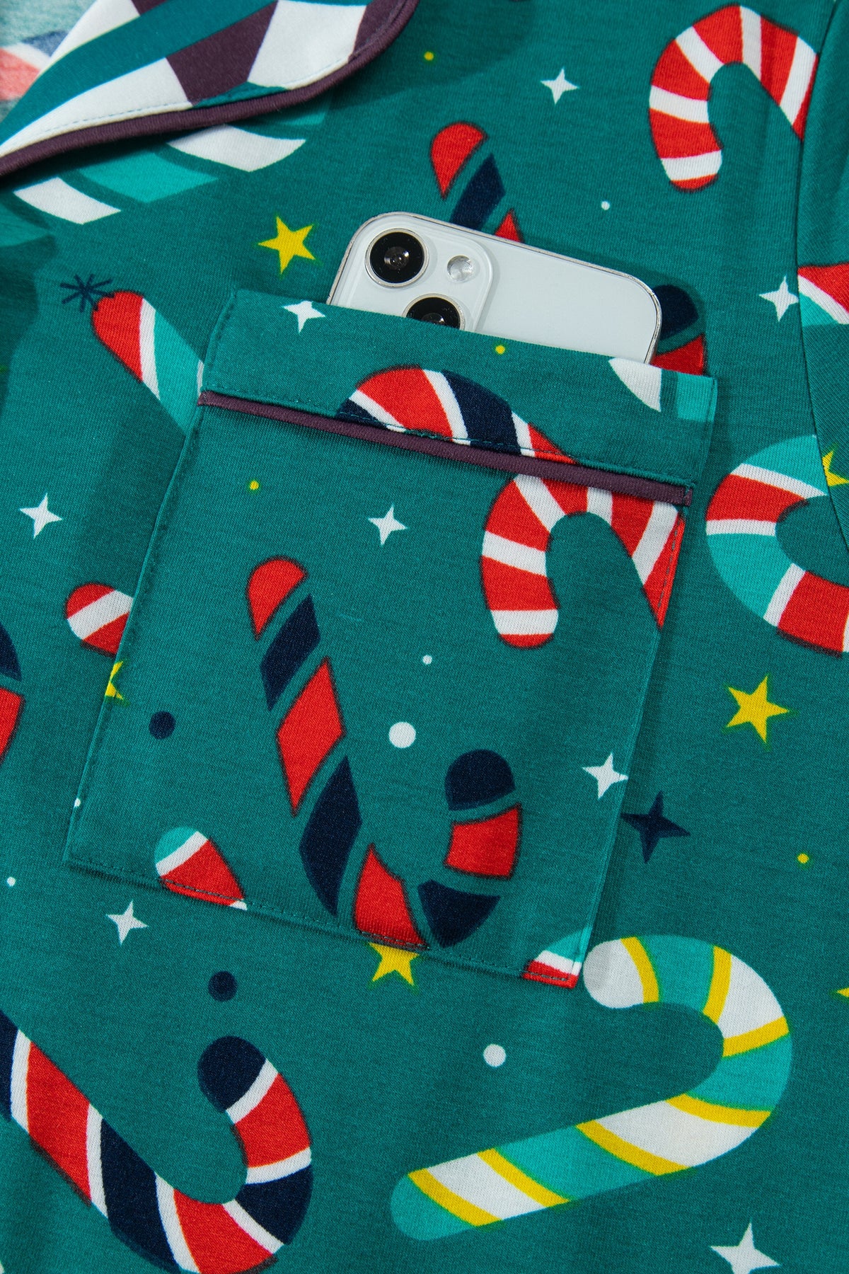 Green Abstract Candy Cane Print Long Sleeve Two Piece Lounge Set 🇺🇸
