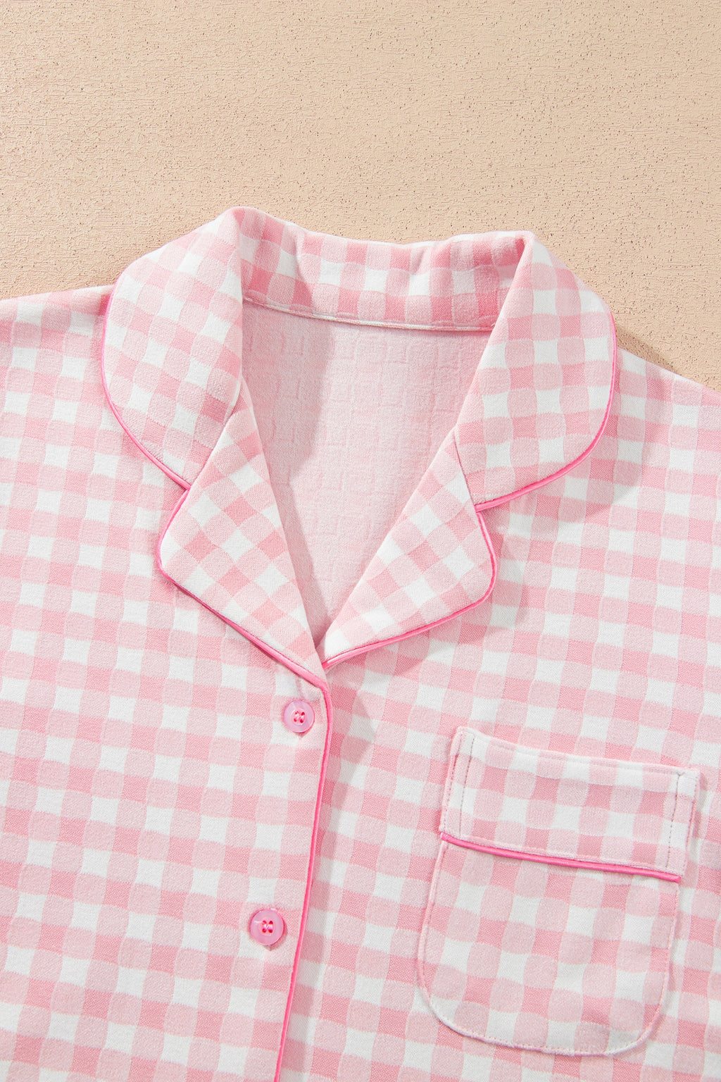 Pink Gingham Long Sleeve Lapel Shirt 2pcs Pajama Pant Set 🇺🇸