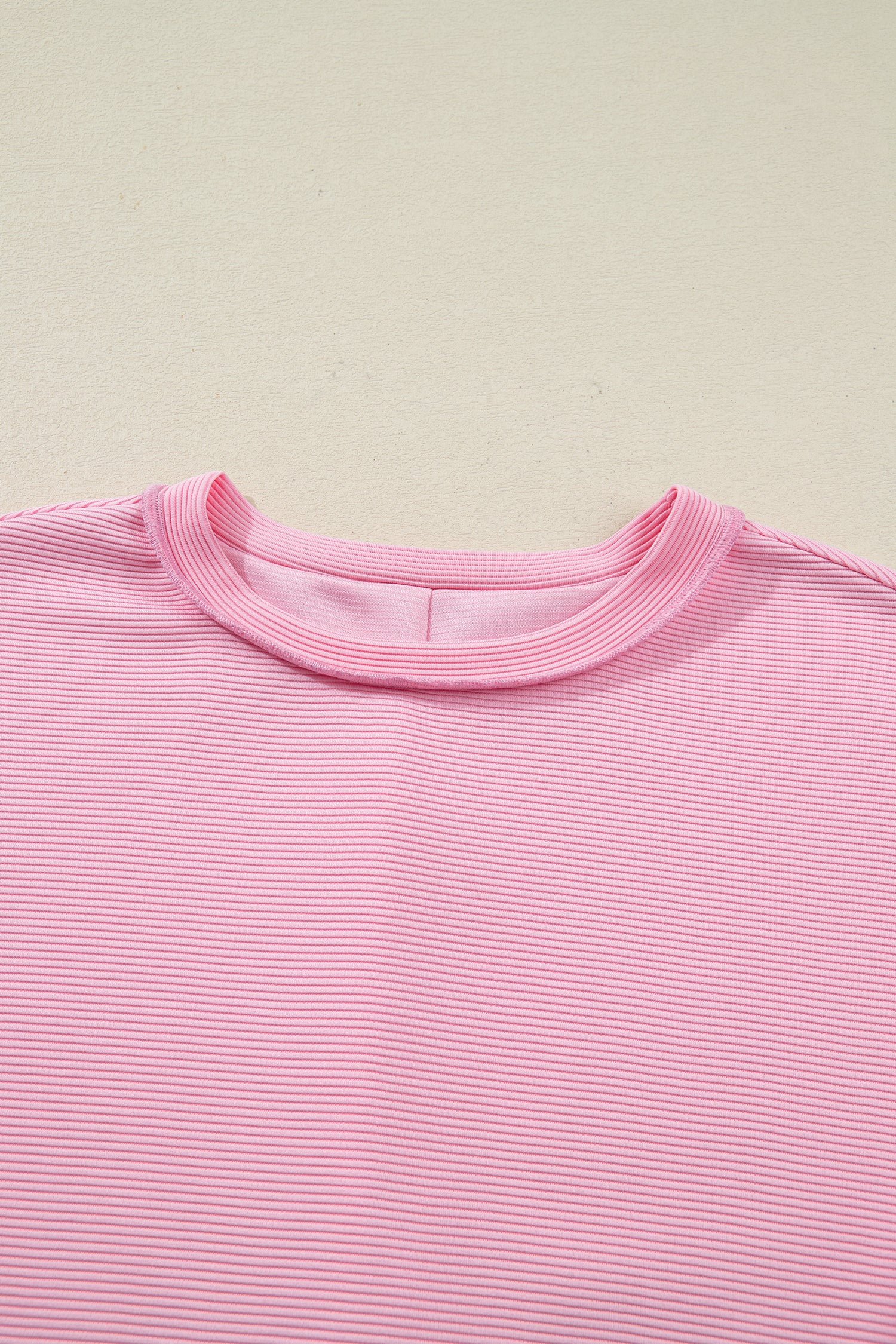 Pink Horizontal Ribbed Exposed Seam Detail Drop Shoulder Baggy Pullover 🇺🇸