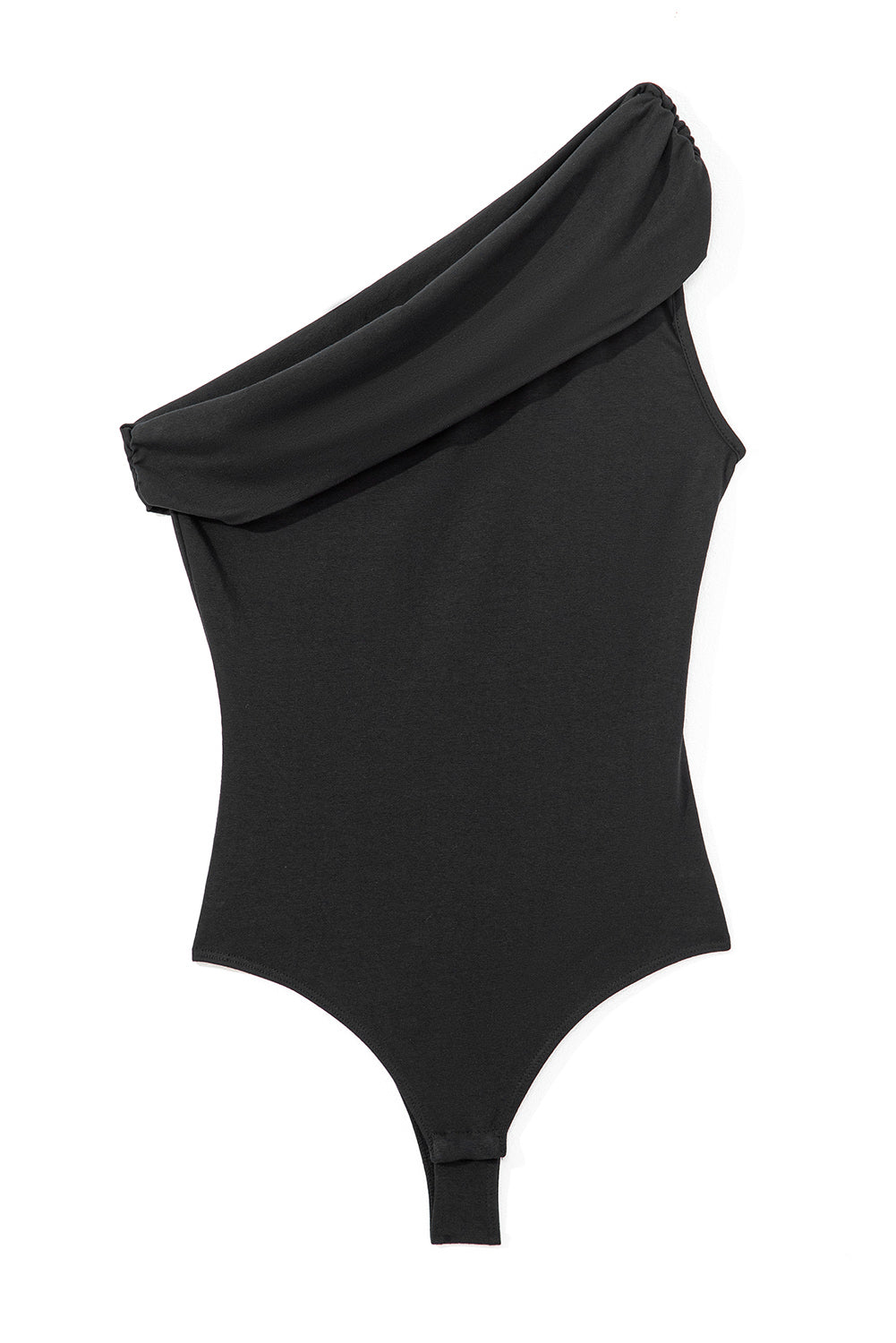 Black Solid Color Pleated One Shoulder Bodysuit 🇺🇸