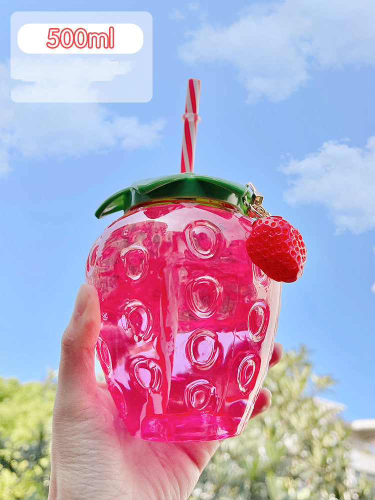 500ml Kawaii Strawberry Water Bottle Cute Straw Water Bottle 🇨🇳