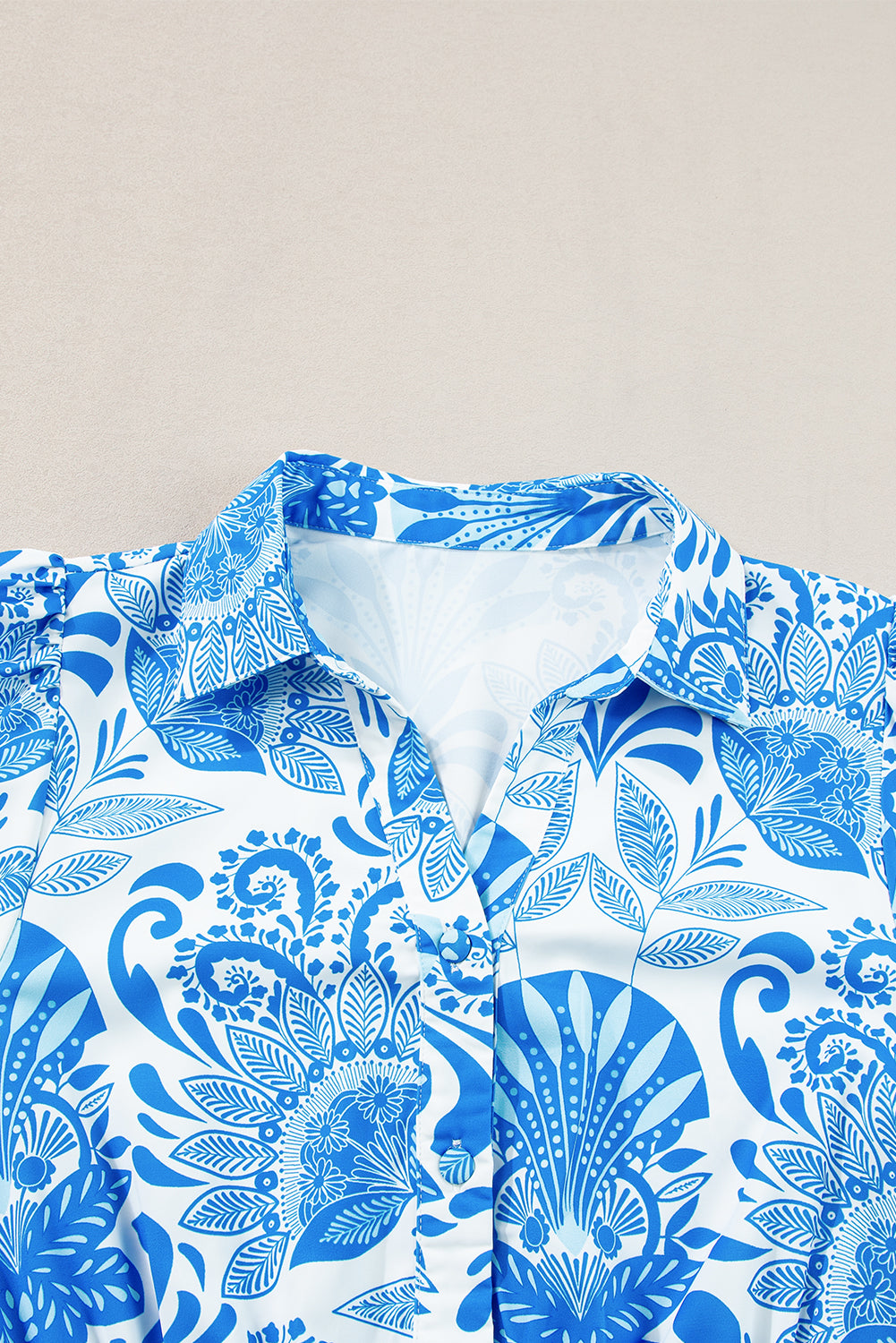 Sky Blue Retro Floral Print Drawstring Waist Ruffled Mini Dress 🇺🇸