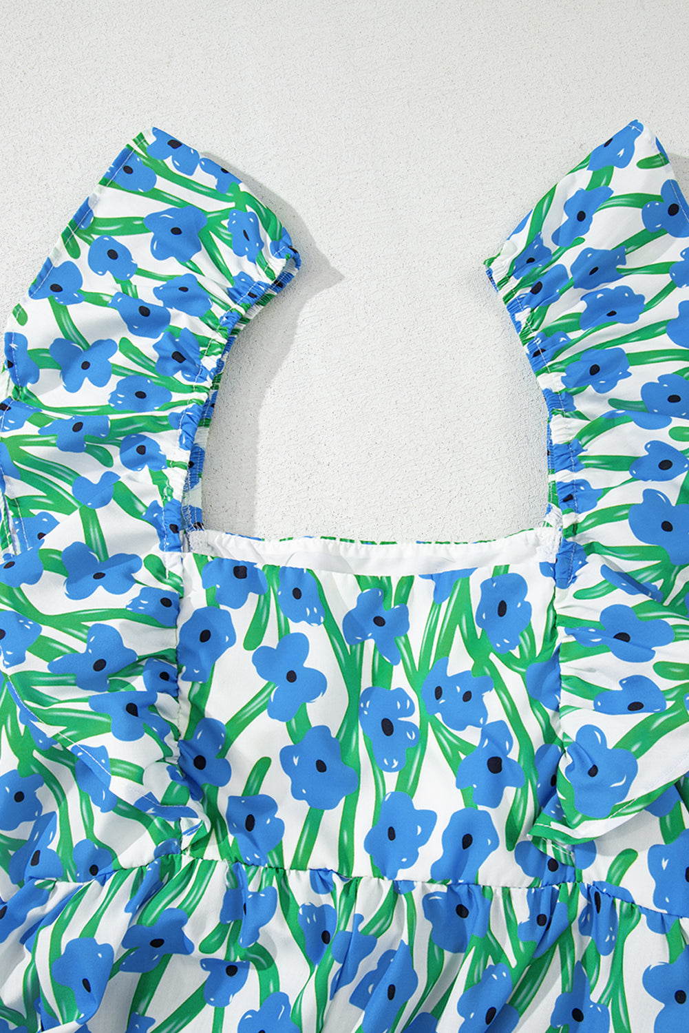 Blue Floral Print Square Neck Ruffled Strap Maxi Dress 🇨🇳