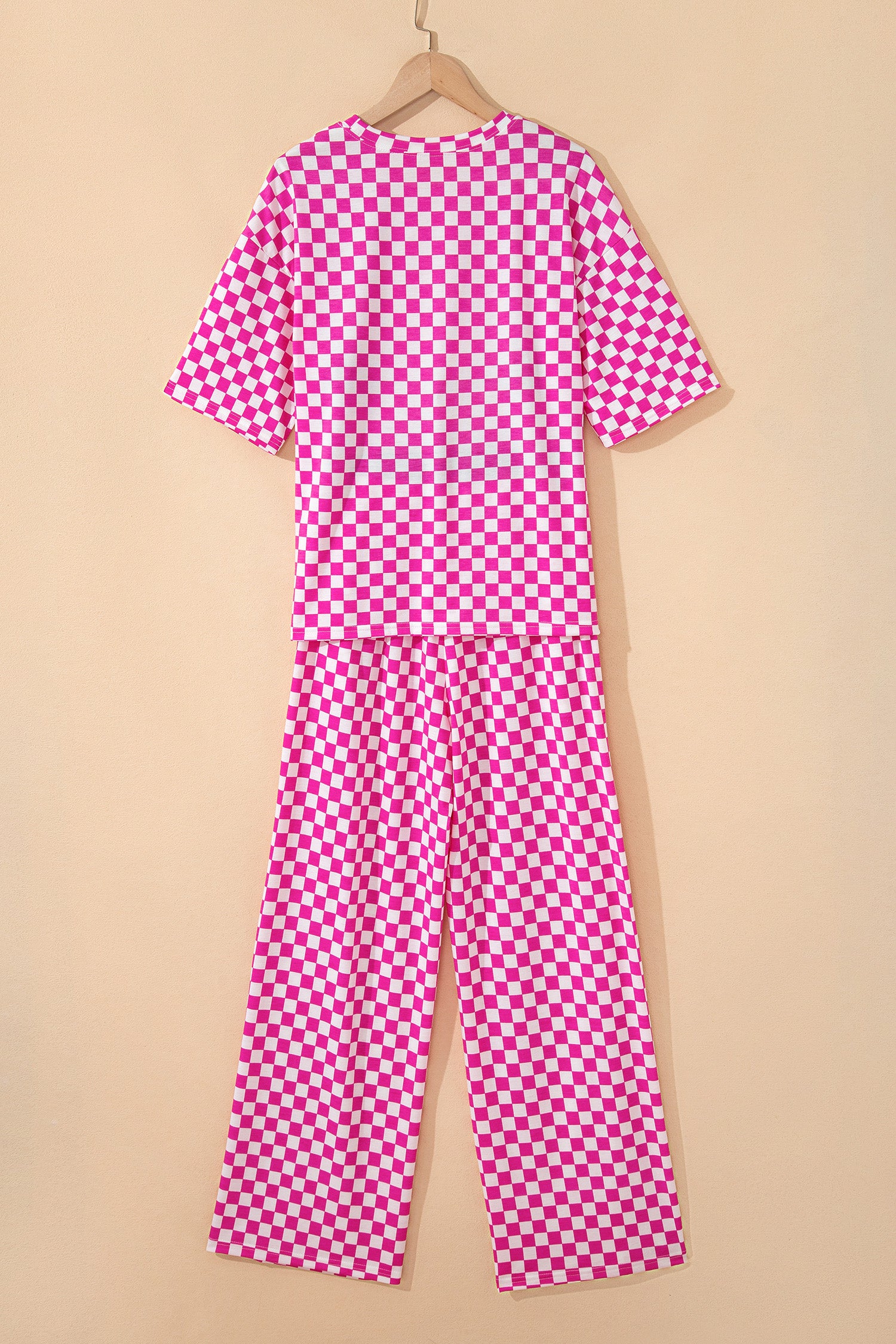 Rose Checkered Print Half Sleeve Tee 2pcs Lounge Pant Set 🇺🇸