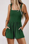 Green Casual Pocketed Smocked Sleeveless Romper 🇺🇸
