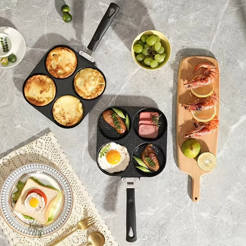 Multi Functional 4 Hole Frying Pan Non Stick Breakfast Burger Egg Pancake Maker 🇨🇳