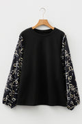 Black Bow Knot Patchwork Crewneck Plus Size Blouse 🇺🇸