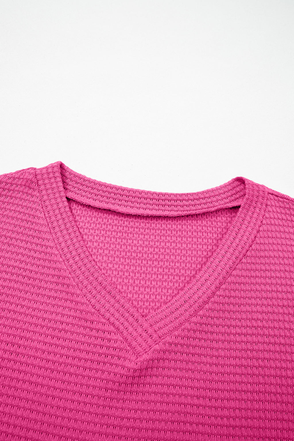 Strawberry Pink Waffle V Neck Short Sleeve Knit Top 🇺🇸