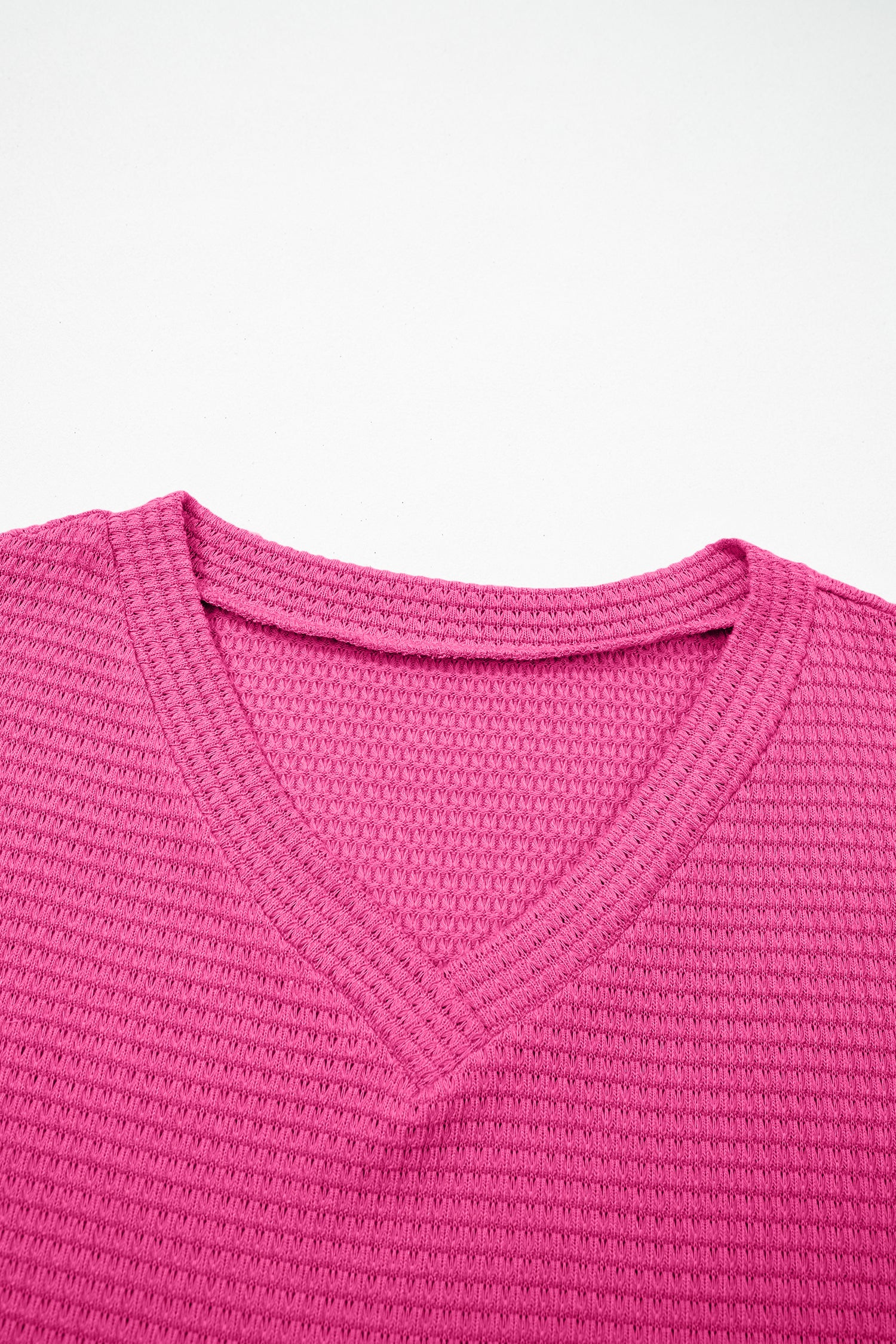 Strawberry Pink Waffle V Neck Short Sleeve Knit Top 🇺🇸