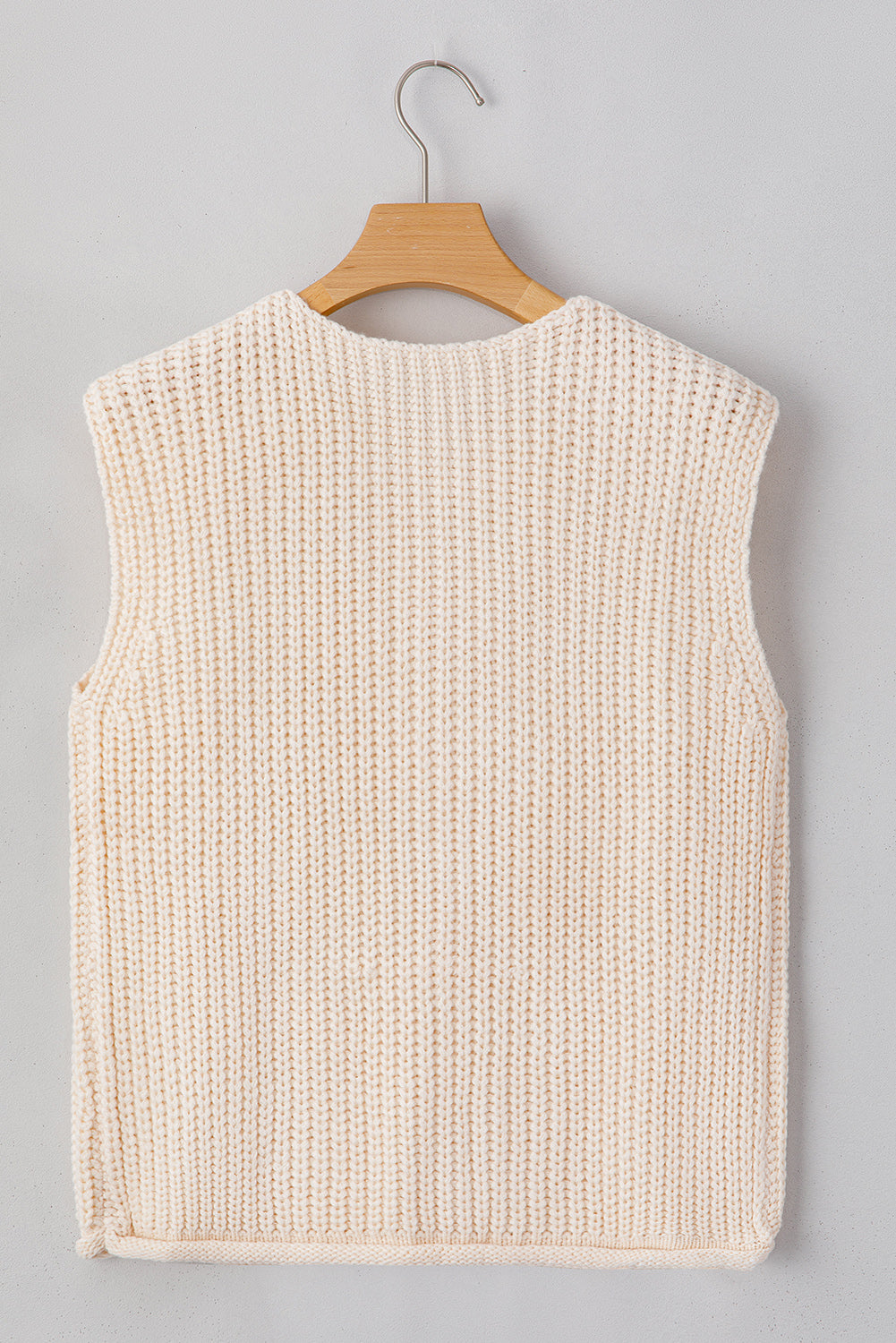 White Solid Textured Knit Side Pockets Buttoned Sweater Vest 🇺🇸