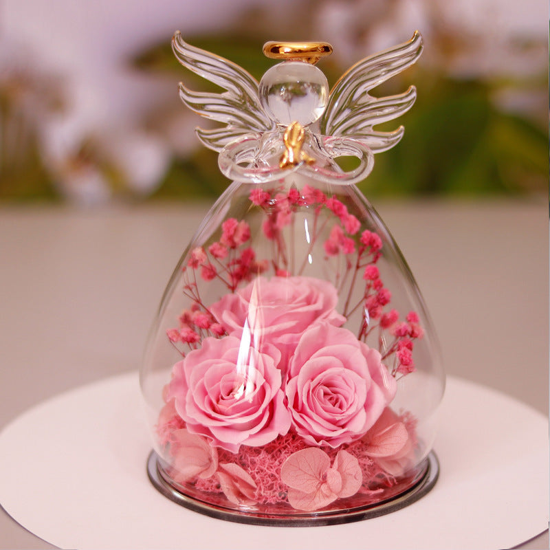 Eternal Flower Gift Box Angel Glass Cover Dried Rose Gift Box For Christmas New Year Valentine's Day Home Decor 🇨🇳