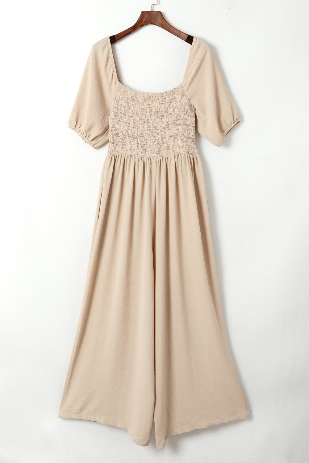 Apricot Short Bubble Sleeve Smocked Wide Leg Jumpsuit 🇺🇸