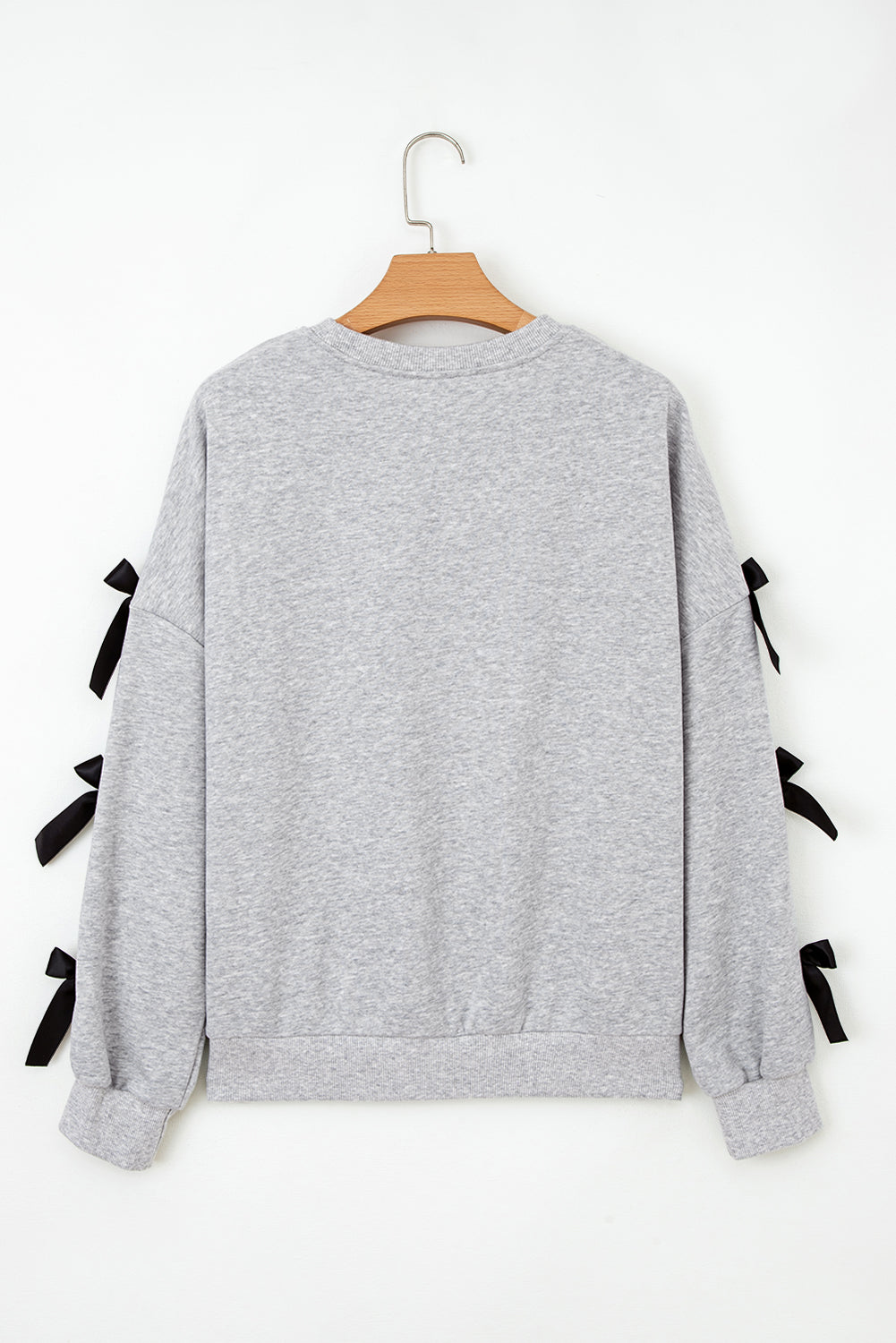 Light Grey Contrast Bow Applique Drop Sleeve Round Neck Sweatshirt 🇺🇸