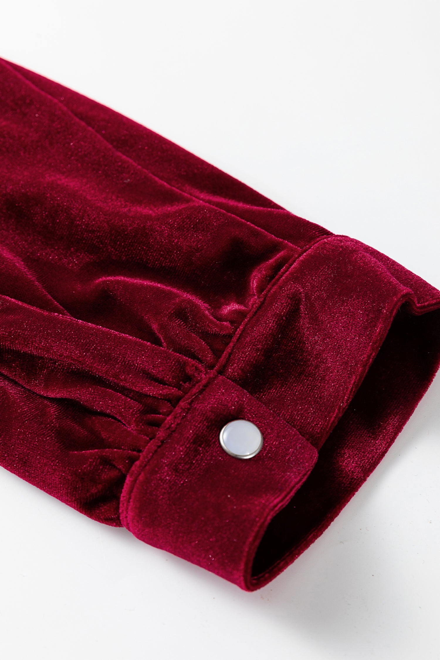 Red Dahlia Asymmetric Button Keyhole Neck Long Sleeve Velvet Blouse 🇺🇸