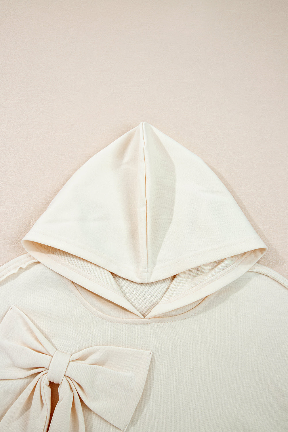 White Solid Color Cute Bow Detail Loose Hoodie 🇺🇲