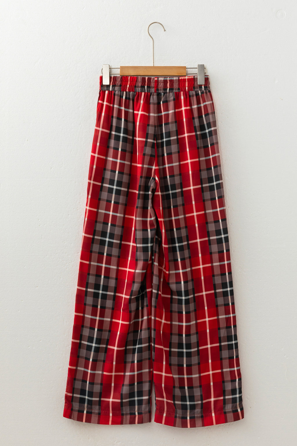 Red Plaid Elastic Waist Pocket Regular Full-Length Pants 🇺🇸